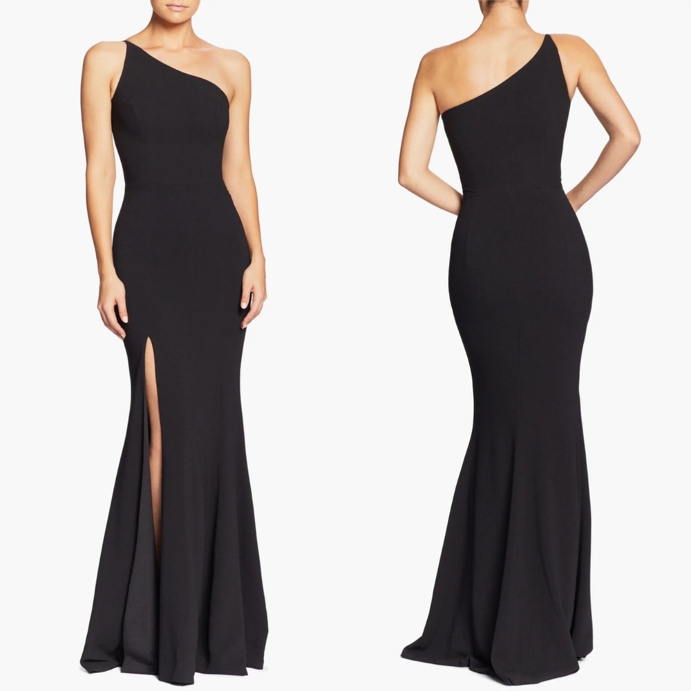 NEW DRESS THE POPULATION Black AMY One Shoulder CREPE High Slit EVENING GOWN S